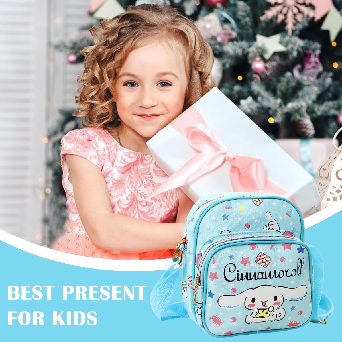 PALAY Cinnamoroll Crossbody Bag for Girls Kawaii Cinnamoroll Shoulder Bag Small PU Sling Bag with Removable Shoulder Strap Crossbody Bag Christmas Gift for Girls Birdthday Gift, 18x10x20cm