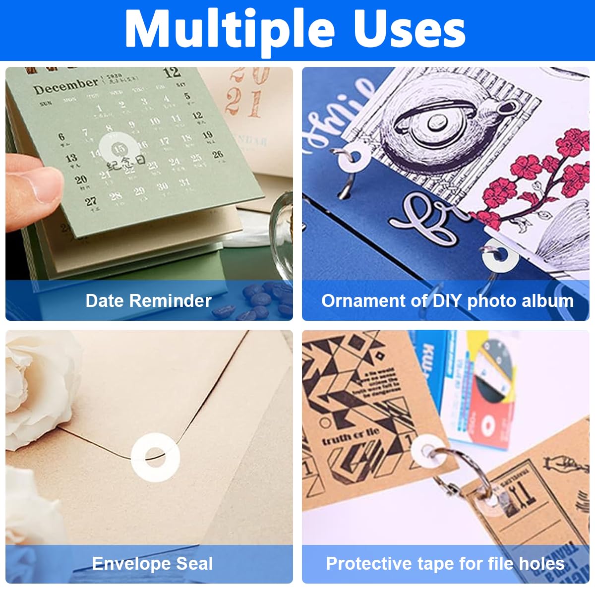 HASTHIP 250 Pcs Labels Stickers for Hole Reinforcement, Waterproof Adhesive Ring Loose-Leaf Paper Hole Punch Protector Page Reinforcers Stickers for Office School Home Supplies (Clear)