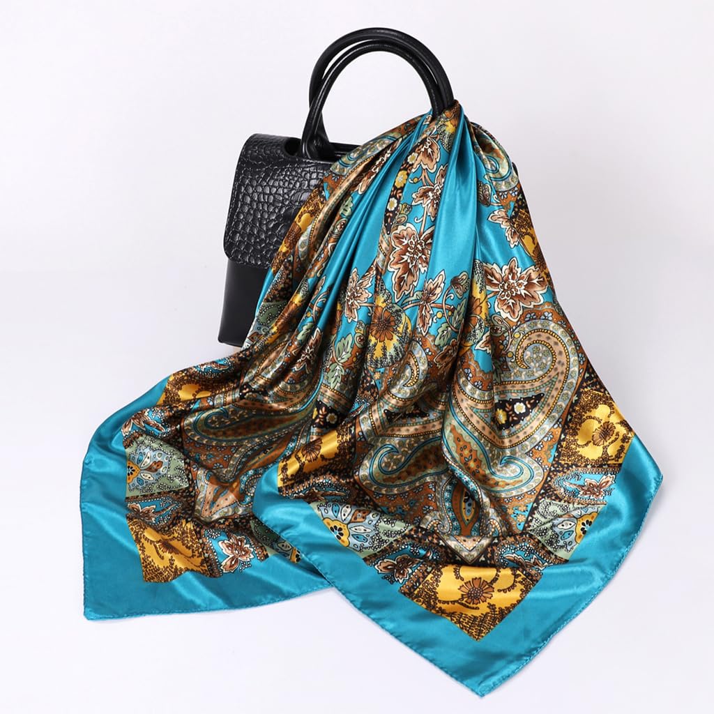 PALAY 3Pcs Silk Scarf Satin Head Scarf for Women Summer Wear Square 35 In Neck Scarf Fashion Print Hair Scarf for Women Comfy Silk-Feel Beach Headwraps Pillow Cover Gift for Women
