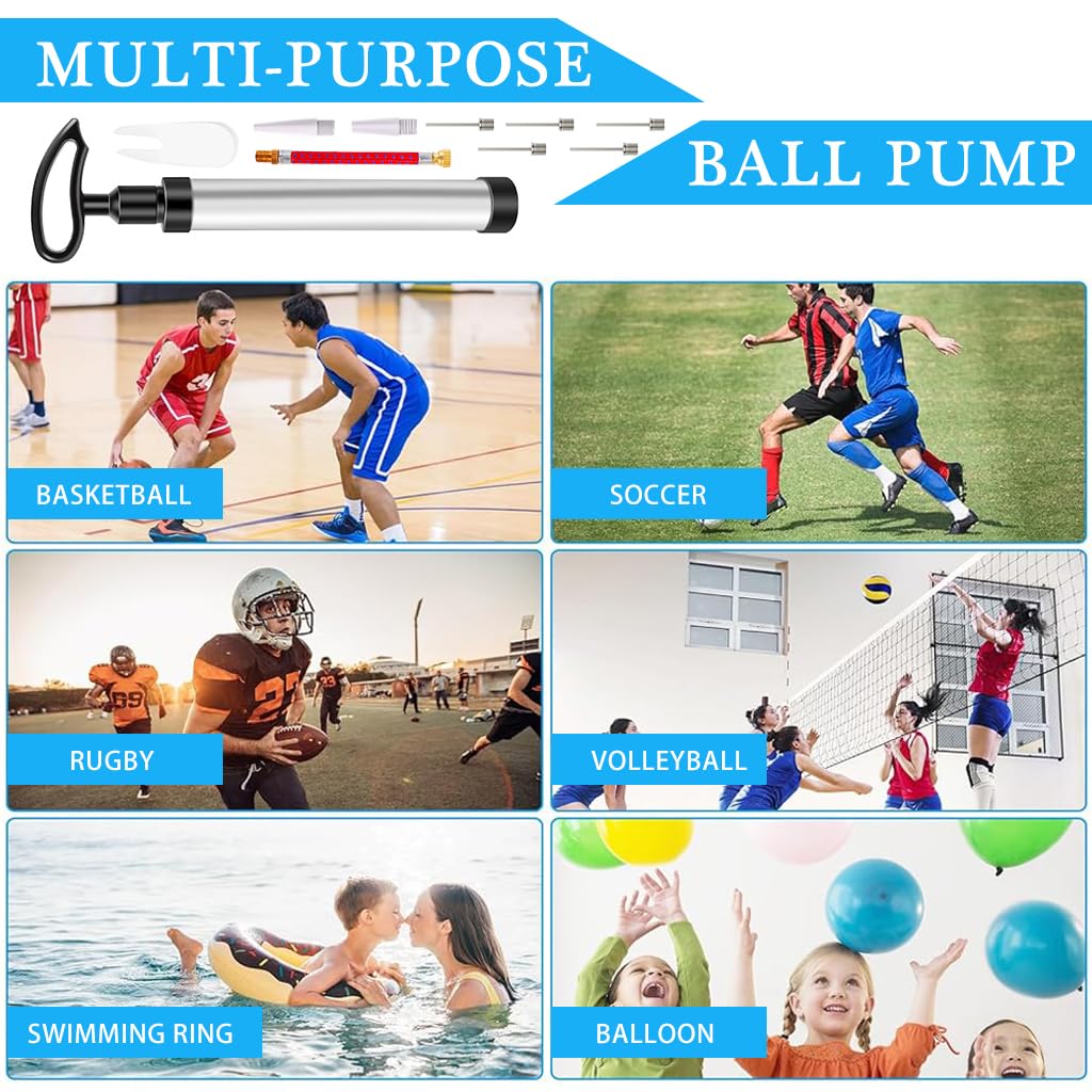 Proberos Manual Air Pump Basketball Air Pump 10 Inches Air Pump with Interchangeable Nozzles, Needles & Extension Hose Universal Air Pump for Basketball, Soccer Football, Tyre