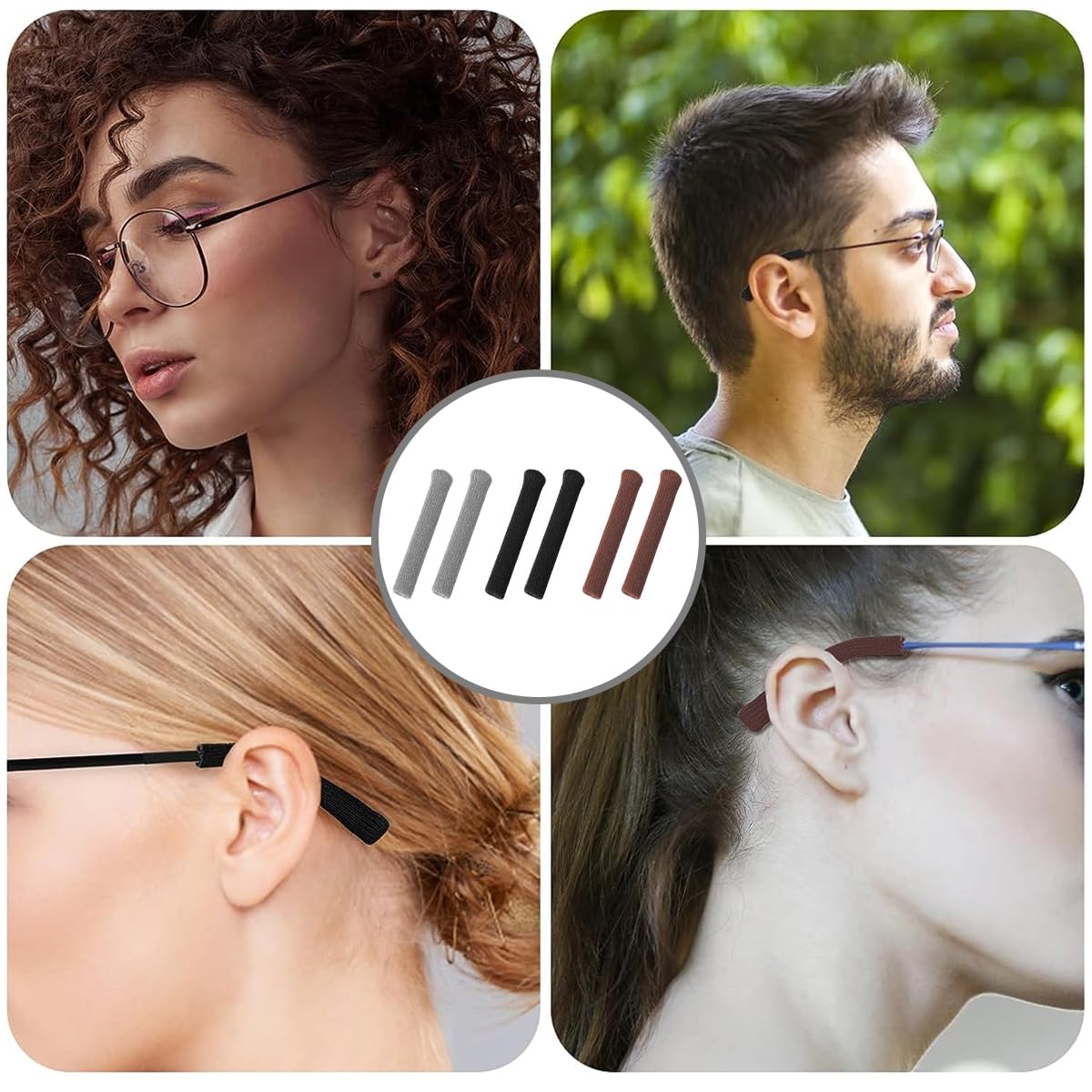HASTHIP 3 Pairs Anti-Slip Glasses Ear Grip, Soft Knitting Eyeglasses Temple Tips Sleeve, Universal Elastic Eyeglass Ear Cushion Retainer for Sunglasses Eyewear