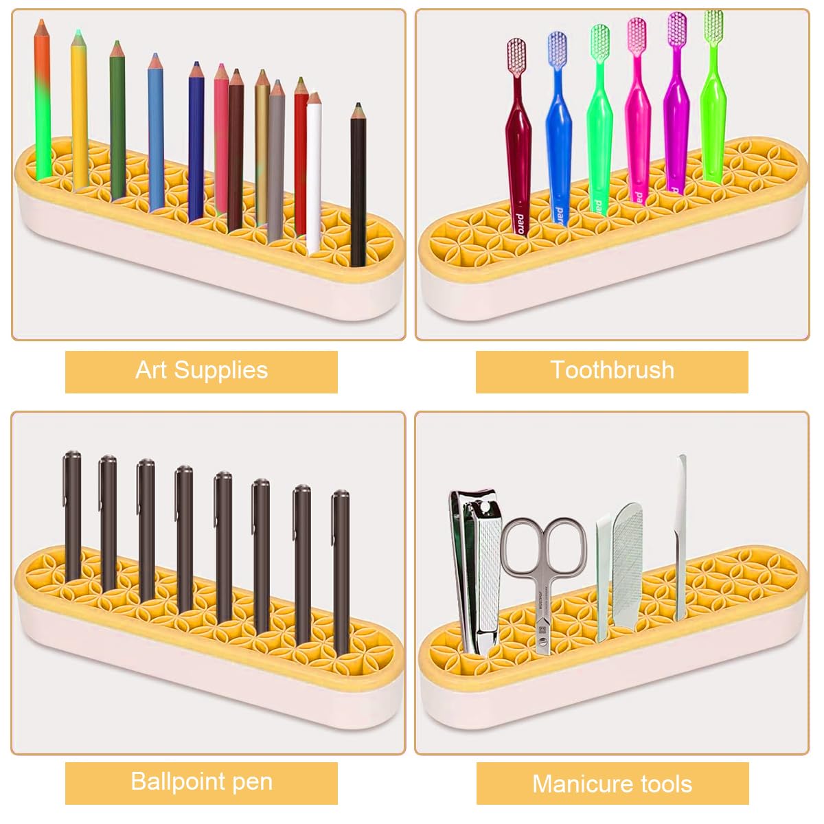 MAYCREATE Silicone Makeup Brush Holder Multi Slots Makeup Brush Organizer Desktop Makeup Brushes Storage Stand Space Saving Make Up Brush Drying Holder - Yellow