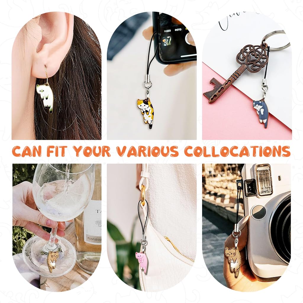 ZORBES 6Pcs Kawaii Phone Charms Cute Kitty Alloy Pendent Charms with Line Loop Mobile Phone Charm, Keychain Charms, Backpack Charms, Bag Charms