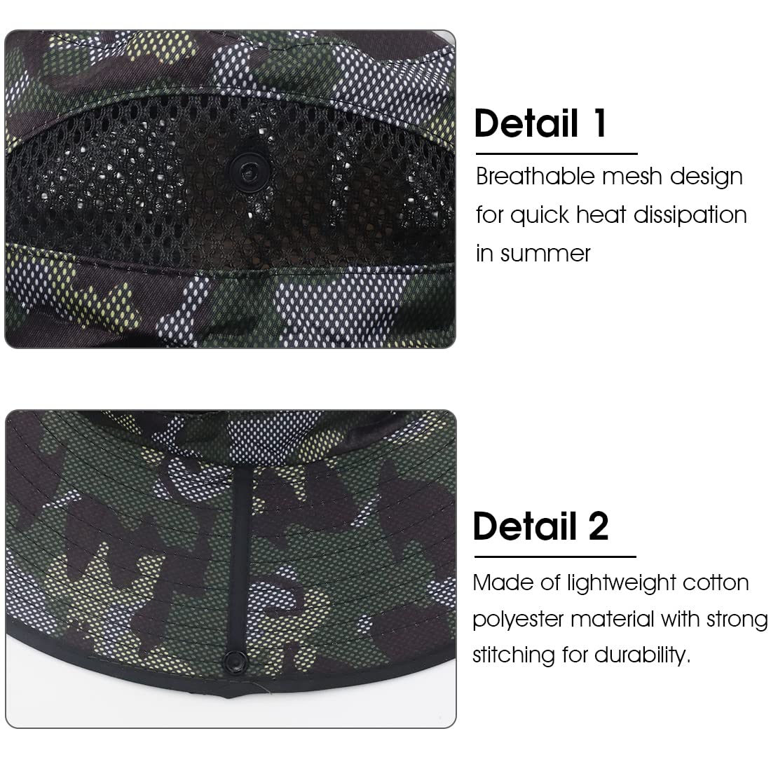 PALAY Green UV Protection Adjustable Breathable Mesh Chin Strap Wide Brim Summer Bucket Hat for Men with Classic Solid Color,Travel,Treking,Outdoor