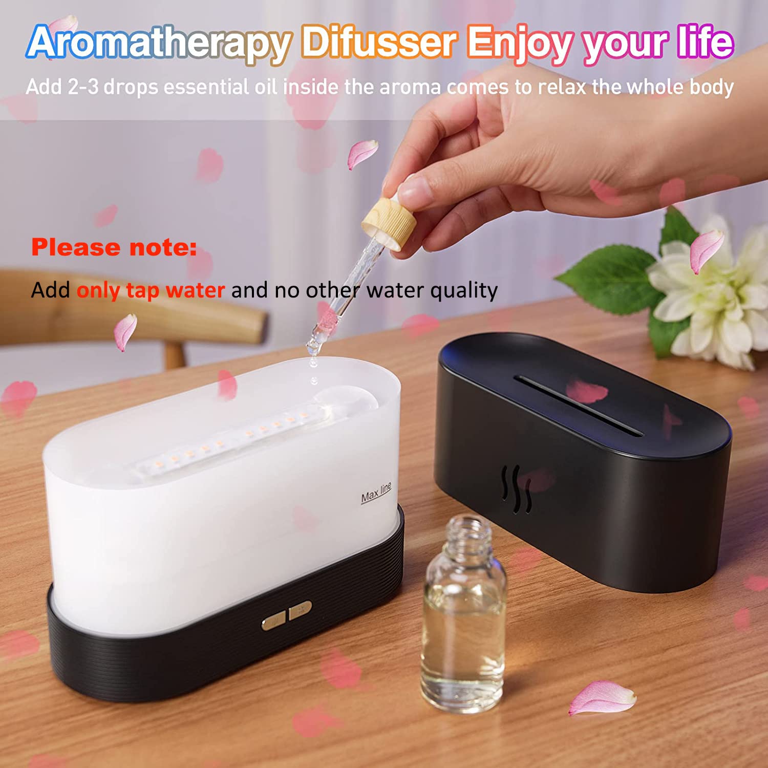 HASTHIP Flame Humidifier for Room Moisture 7 Colors Light Essential Oil Permitted 180ML 24dB Air Humidifier for Bedroom with Ultrasonic Cool Mist Car Desktop Office Humidifier
