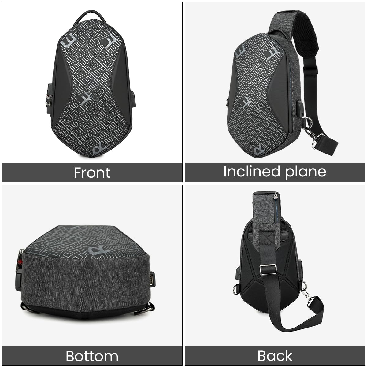 GUSTAVE Sling Bag for Men Fashion Letter Print Shoulder Bag, Cross Body Bag Waterproof with Combination Lock Anti-Theft for Travel Outdoor