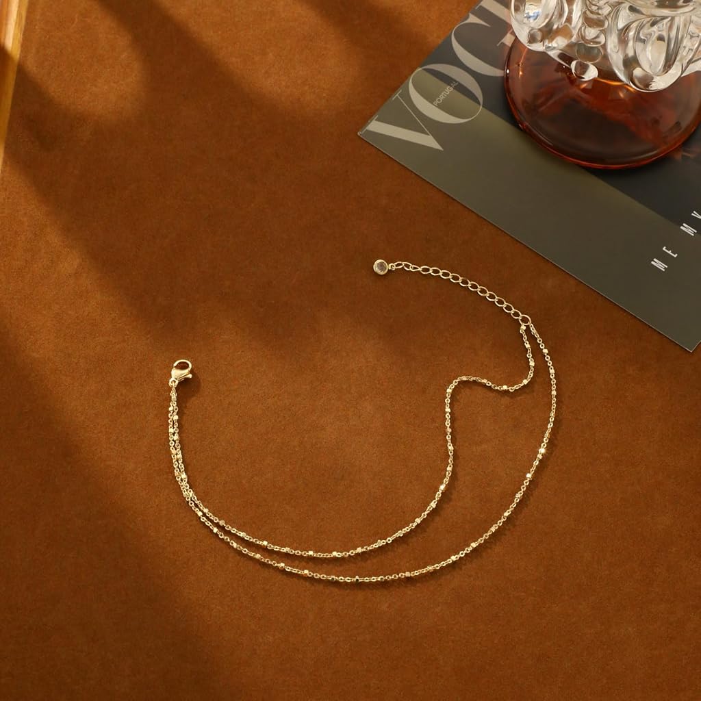 SANNIDHI® Anklet Bracelets for Women Gold Plated Ankle Chain Waterproof Layered Lightweight Anklets Trendy Jewelry Gift for Women