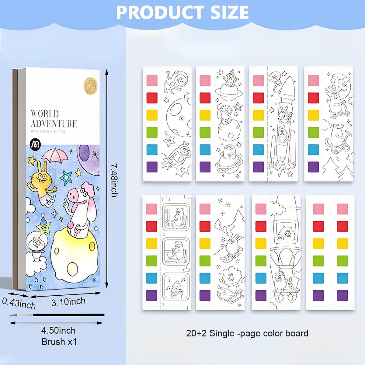 HASTHIP Magic Water Book for Kids - Frozen Elsa Princess Activity Coloring - 20 Sheets Watercolor Paint Book with 1 Brush - No Extra Paint Needed - Safe & Creative Educational Gift for 3+ Year Olds