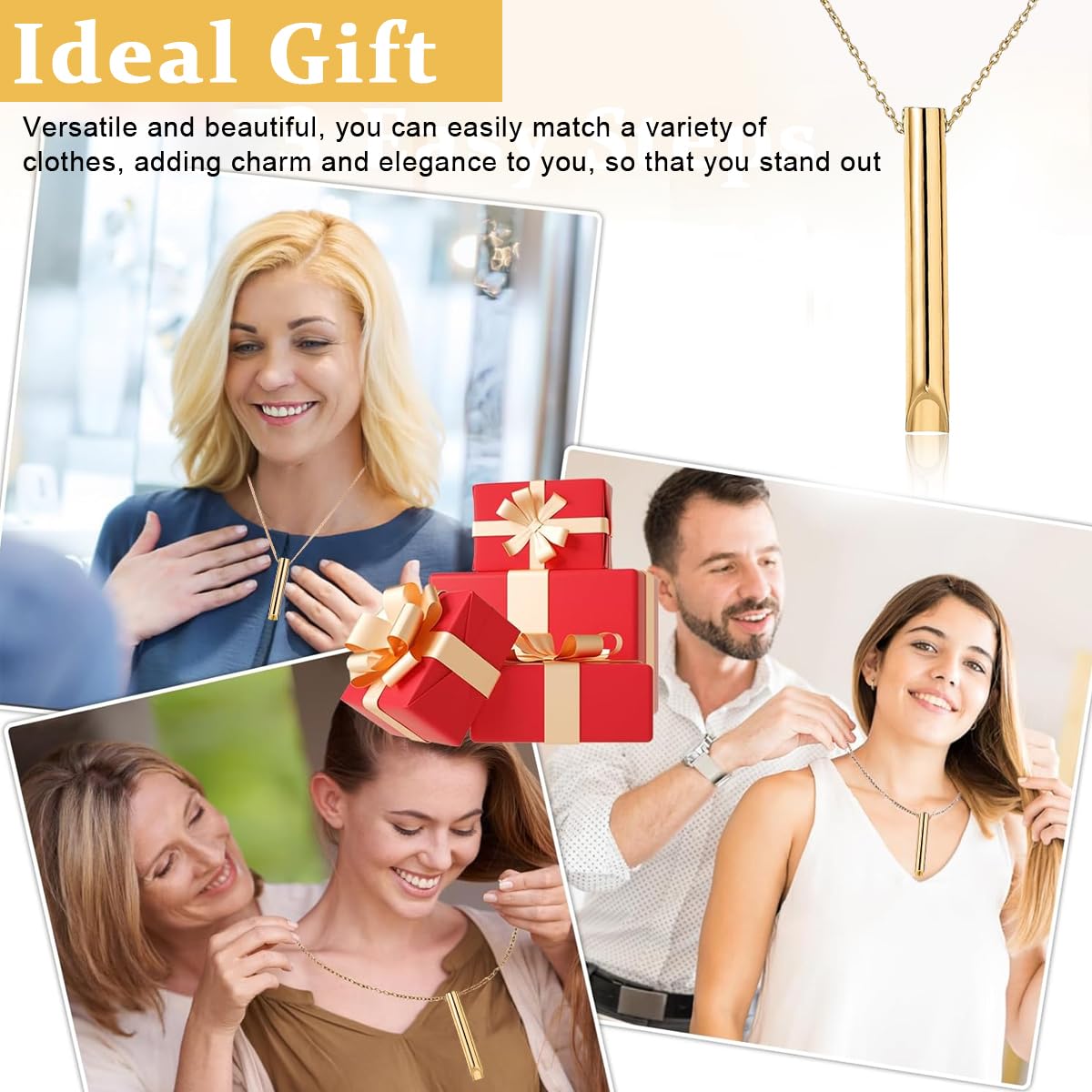 SANNIDHI Breathing Necklace for Women Men, Titanium Steel Gold Stress Relief Necklace for Anxiety Relief, Breathing Exercises, Meditation, Silent Whistle Chain Necklace Gift