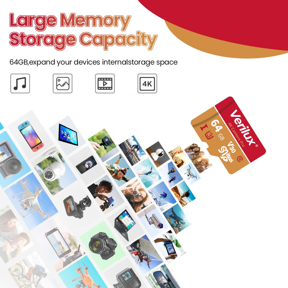 Verilux Micro SD Card 64 GB Universal Camera SD Card Memory Card with SD Card Adapter