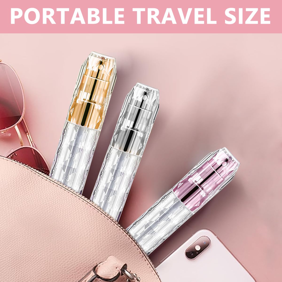 MAYCREATE 3pcs Mini Perfume Refill Bottle, 5ml Travel Refillable Perfume Bottle Atomizer, Stylish Acrylic Perfume Spray Bottle Self Pumping Dispenser for Women Men Gift