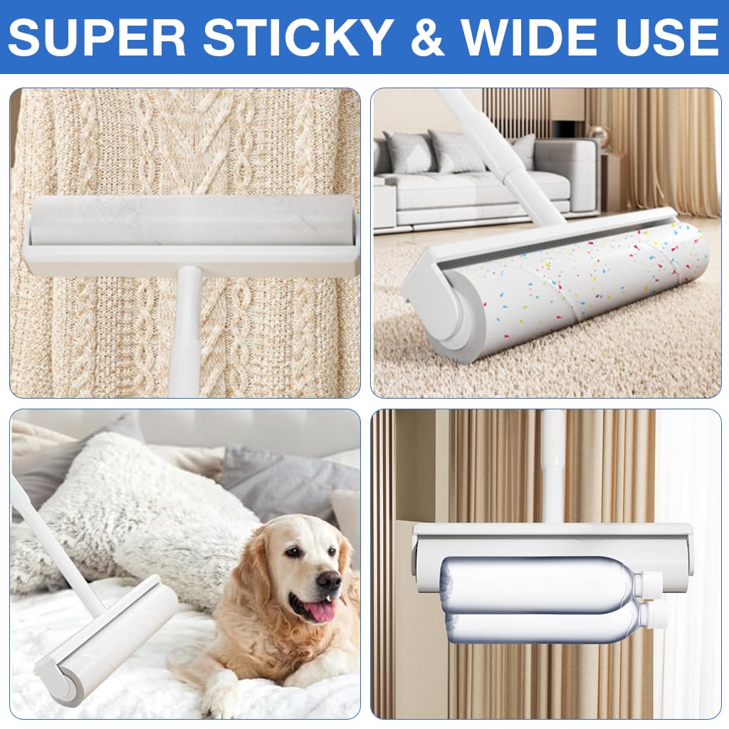 Supvox 49'' Retractable Floor Lint Roller with 180 Sticky Papers, Large Lint Rollers for Carpet, Long Handle Sticky Mop, 9.5