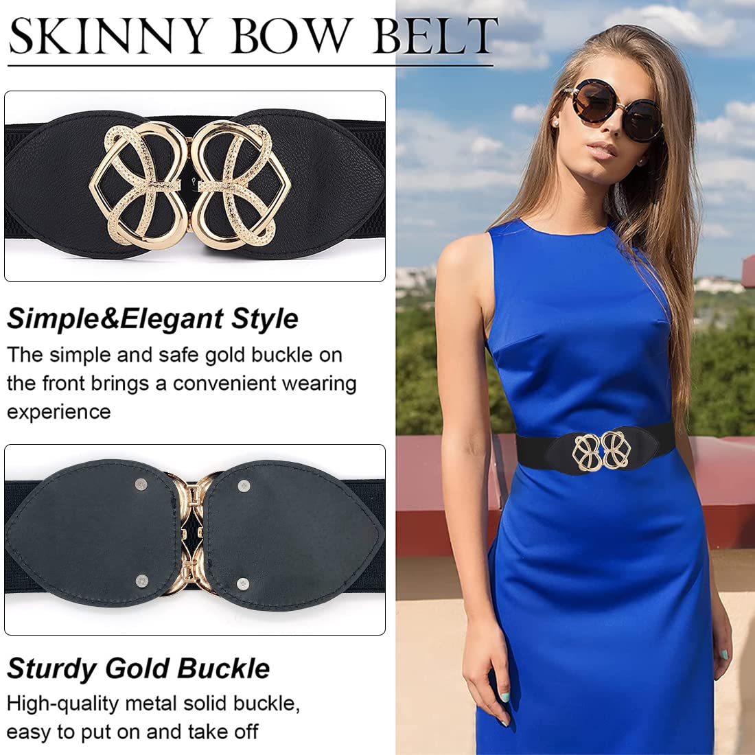 ZIBUYU Stylish Belts for Women Dresses Girls Waist Belts with Interlocking Buckle Floral Modern Belt for Women, Girls Jeans Belts Elastic Waist Belts for Women, Girls Dress Accessories - Black