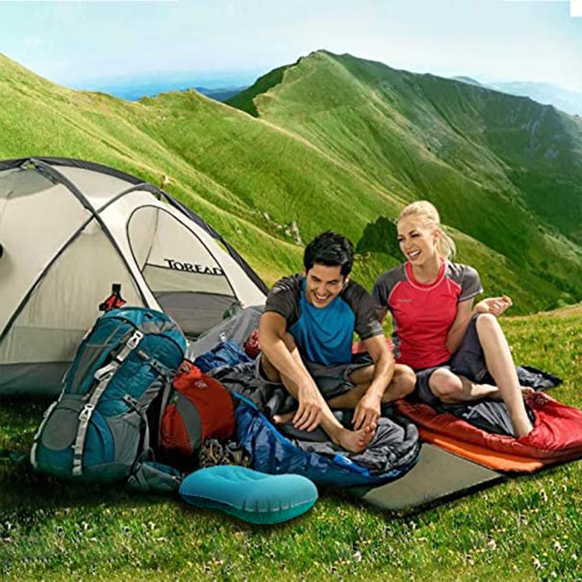 PALAY Inflatable Travel Pillow, Comfort Ultralight Inflatable Air Pillow, Ergonomic Neck Air Pillow & Lumbar Pillow for Neck & Lumbar Support While Camp, Hiking, Backpacking, Turquoise