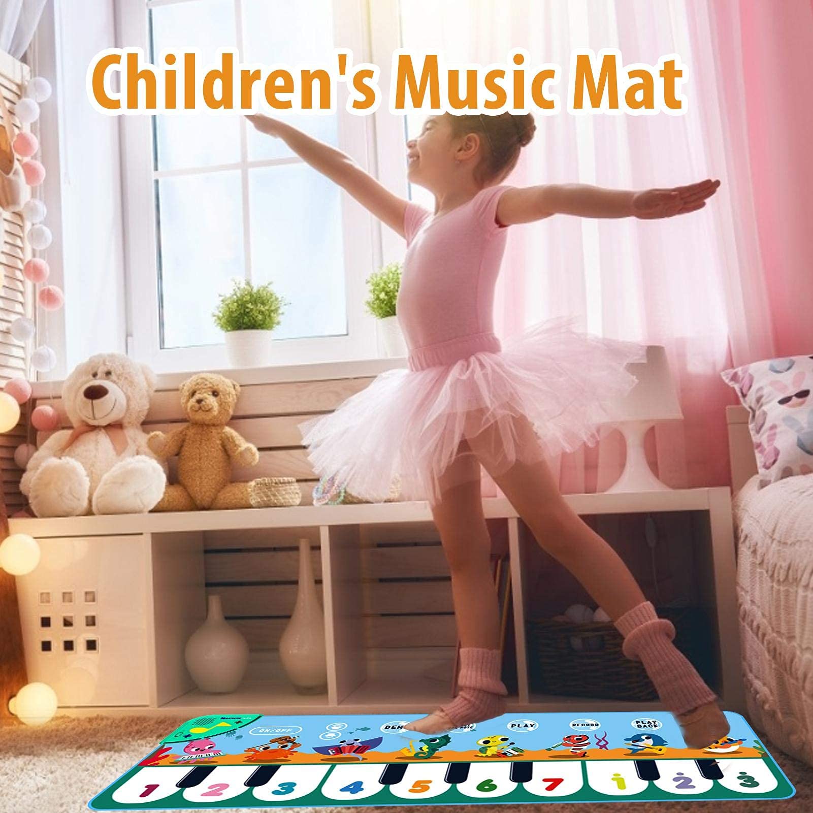 PATPAT Musical Mat for Kids, 8 Sounds Music Piano Keyboard Dance Floor Mat Carpet Animal Blanket Touch Mat Musical Toys Early Education Toys for Baby Girls Boys 1-3 Years Old(43.3x14.2in)