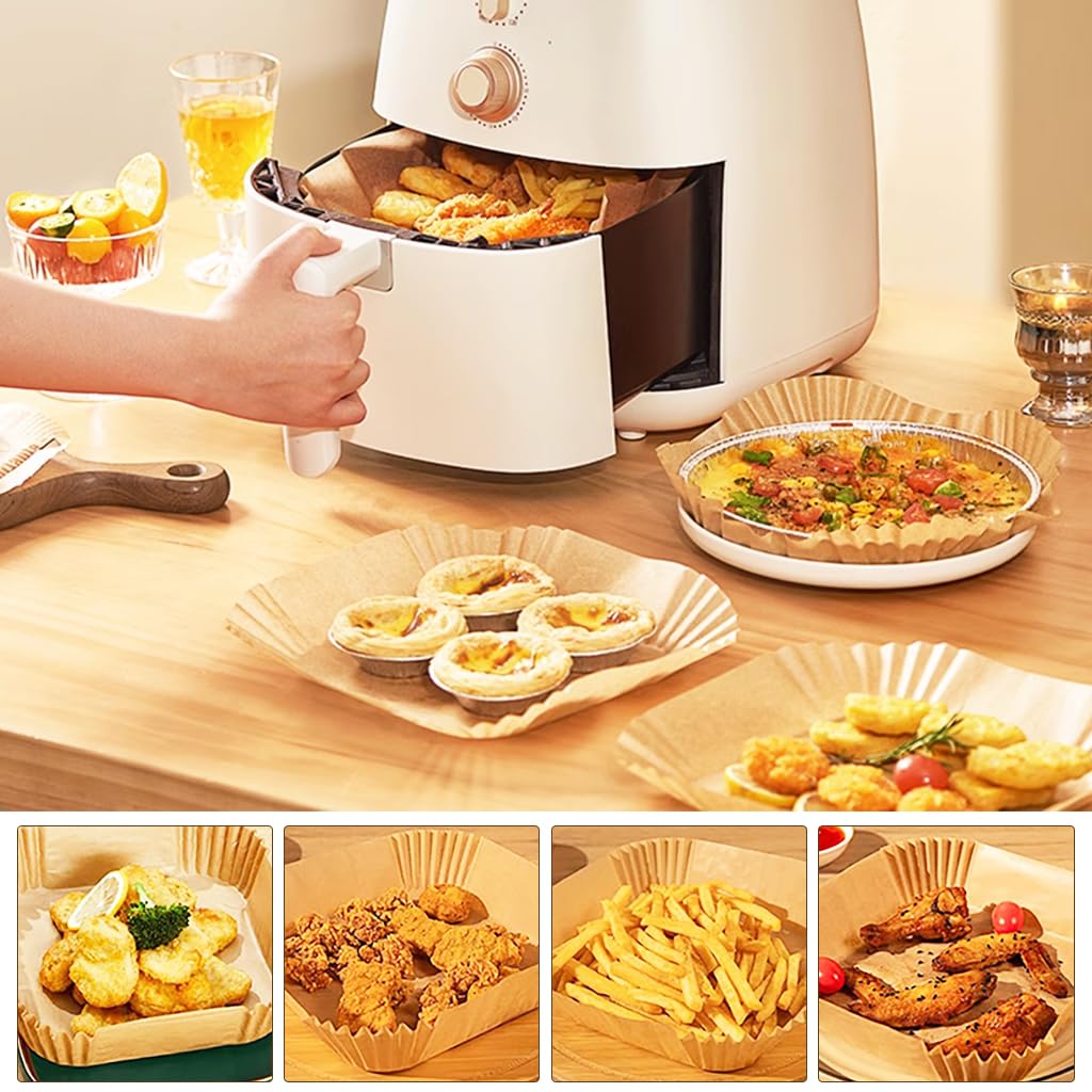 HASTHIP 100Pcs Disposable Air Fryer Paper Sheets, 6.3 Inch Square Air Fryer Parchment Paper, Non-Stick Air Fryer Paper Pads Baking Paper for Baking Roasting Microwave Frying Pan, Steamer, Airfryer
