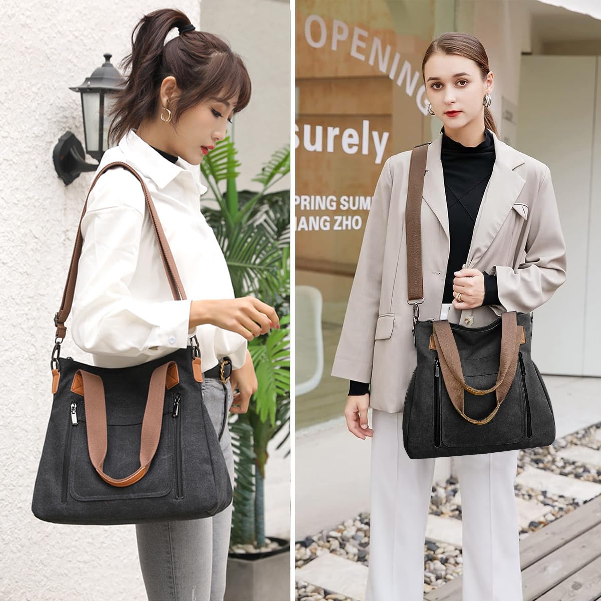 PALAY Handbag for Women, Girls Stylish Detachable Shoulder Strap Canvas Shoulder Bag for Women & Girls - Black