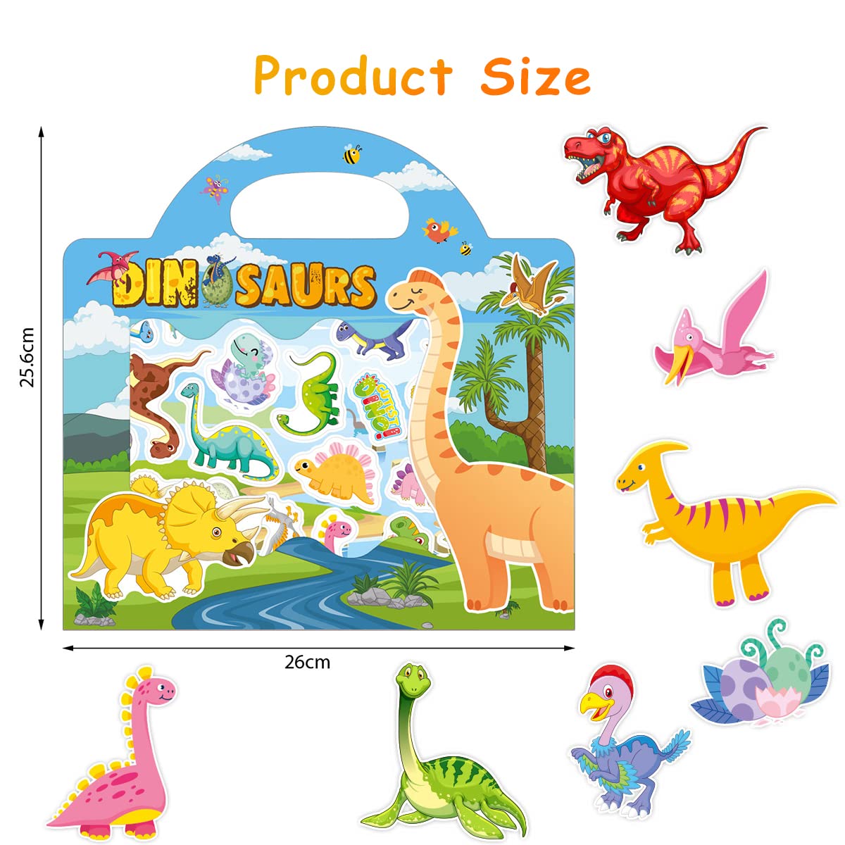 PATPAT Montessori Busy Books for Kids, Reusable Sticker Book for Kids Cartoon Dinosaur Sticker Book for Girls Boys Busy Book for Toddler Educational Learning Toys Birthday Gifts for Kids 3+ Years Old