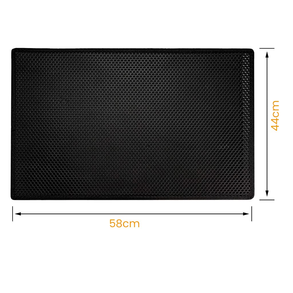 Qpets Cat Litter Mat, 22.8 * 17.3 inch, Litter Mat Double Layer Open Edge Design, Waterproof EVA Material, Durable and Washable, Cat Litter Box, cat Litter Tray (Black)