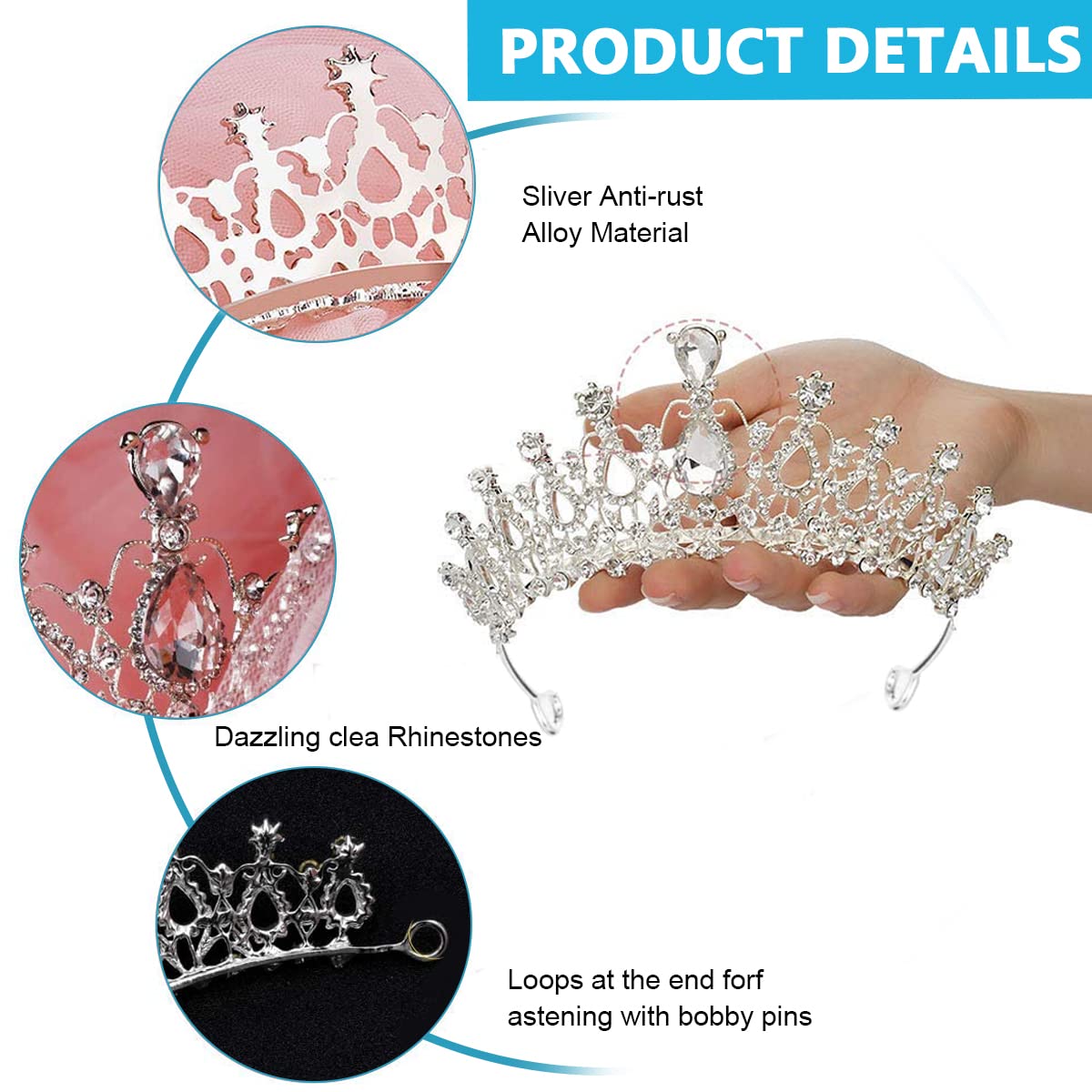 SANNIDHI Set of 3 Bridal Jewelry Set Crystal Necklace Earrings Crystal Crown Hair Accessory Bridal Jewelry Set for Bridal Wedding Prom Birthday Party Gift Jewelry for Women Girls
