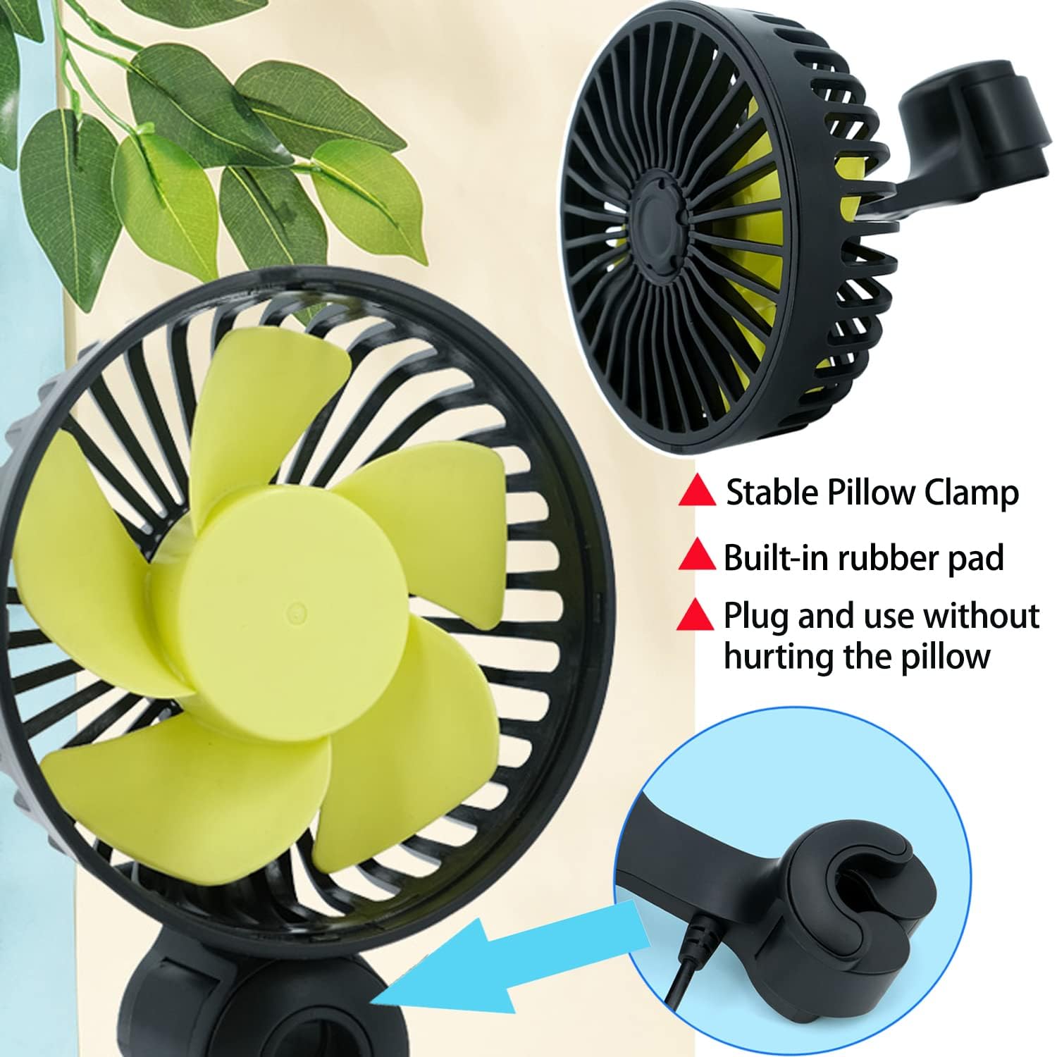 HASTHIP® 2 Pcs USB Fan with 3 Speed, Switch Controller, USB fan for Baby, Back Seat Passengers for Car Back Seat, Rotatable USB Fan with USB Cable, Headrest Mounted 5V Mini Fan