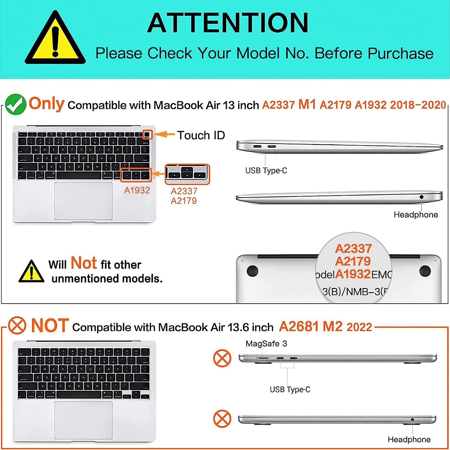 ZORBES Laptop Case Laptop Cover Compatible with MacBook Air M1 13.3 inch Matte Clear Hard Case Laptop Cover Case for 2020, 2019, 2018 MacBook Air M1, A2337, A2179, A1932 Touch ID