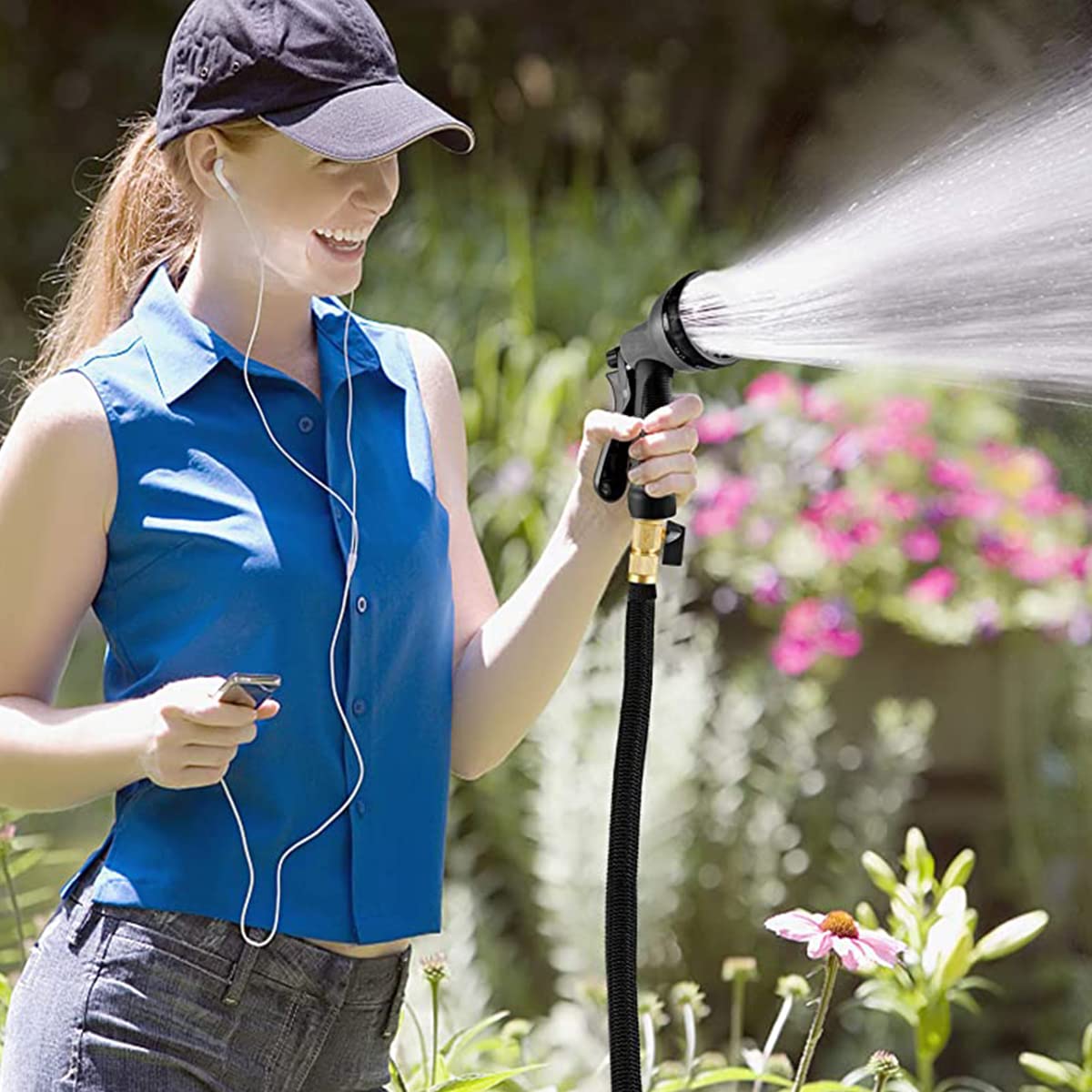 HASTHIP 15m/50ft Garden Hose with Pure Brass Spray Nozzle, Heavy Duty Expandable Garden Hose with 8 Function Nozzle and 3/4