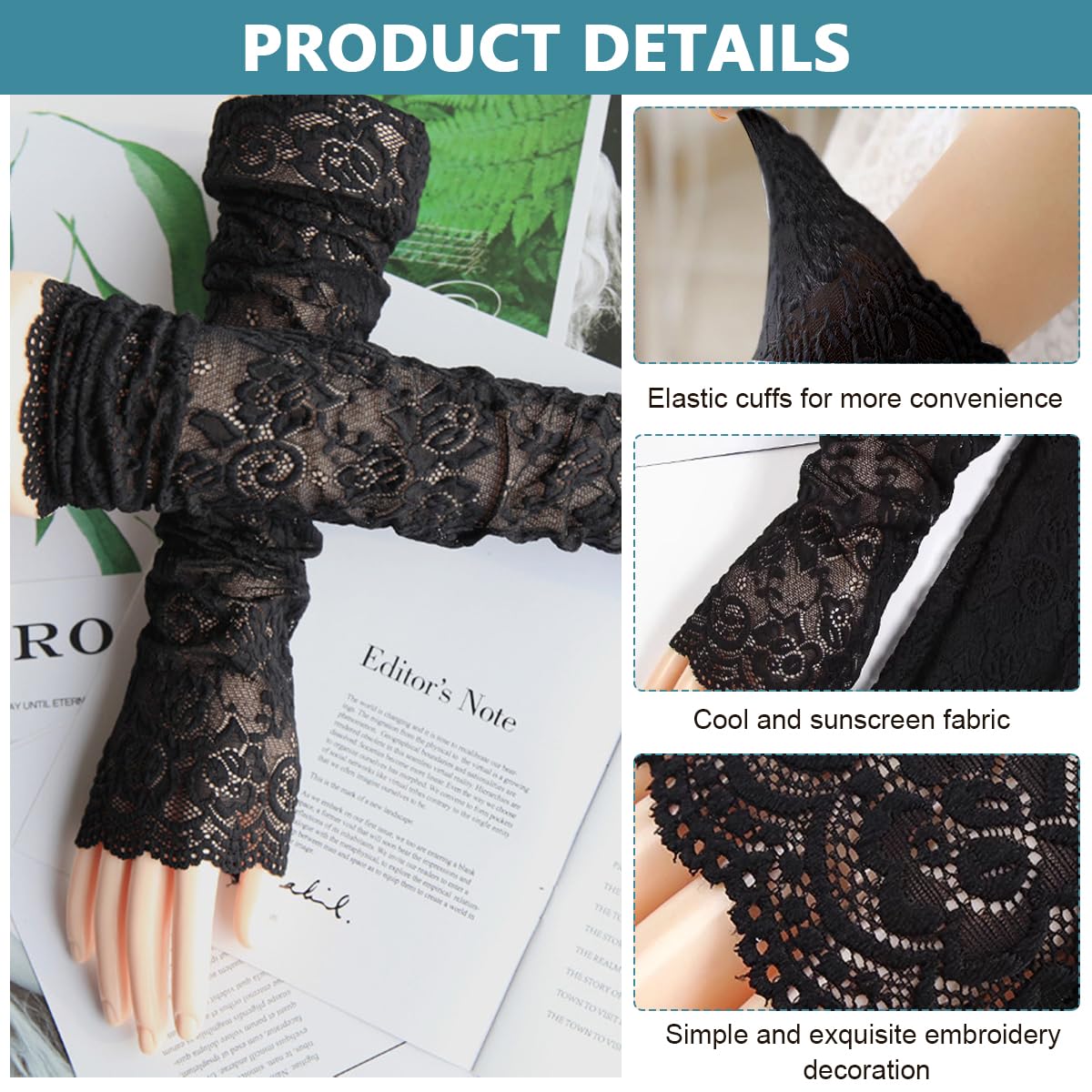 PALAY Arm Sleeves for Women Girls, Floral Lace Cooling Arm Sleeve, UV Protection Hand Cover Arm Sleeves for Daily Use, Bike, Cycle, Sport - Elastic & Breathable - 1 Pairs