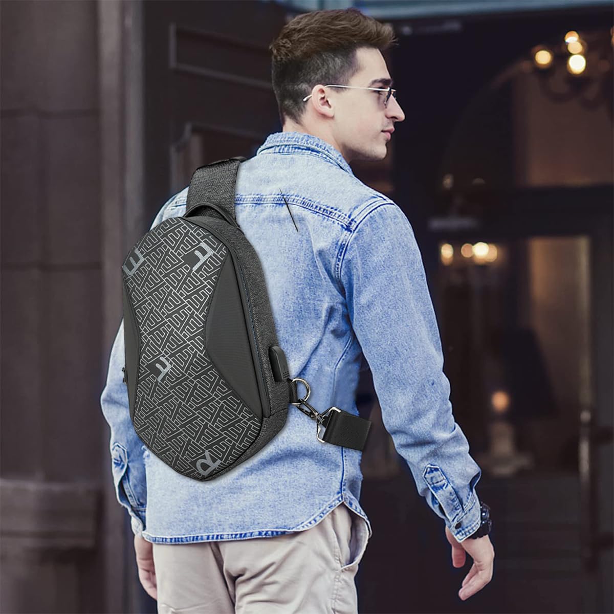 GUSTAVE Sling Bag for Men Fashion Letter Print Shoulder Bag, Cross Body Bag Waterproof with Combination Lock Anti-Theft for Travel Outdoor