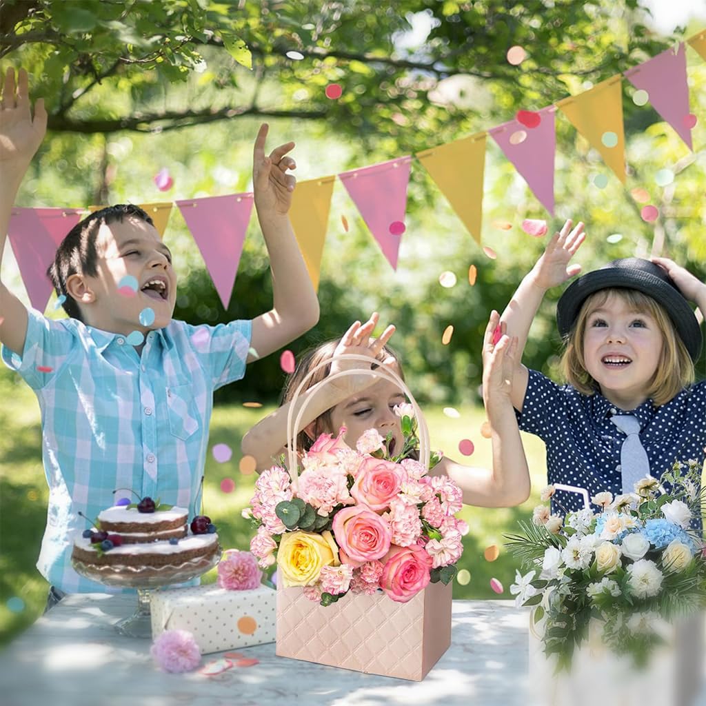 HASTHIP 6pcs Gift Packing Basket Paper Flower Basket with Handles Luxury 3D Embossing Flower Basket Flower Arrangement Basket Home Decoration Wedding Flower Basket(Not Included Flowers)