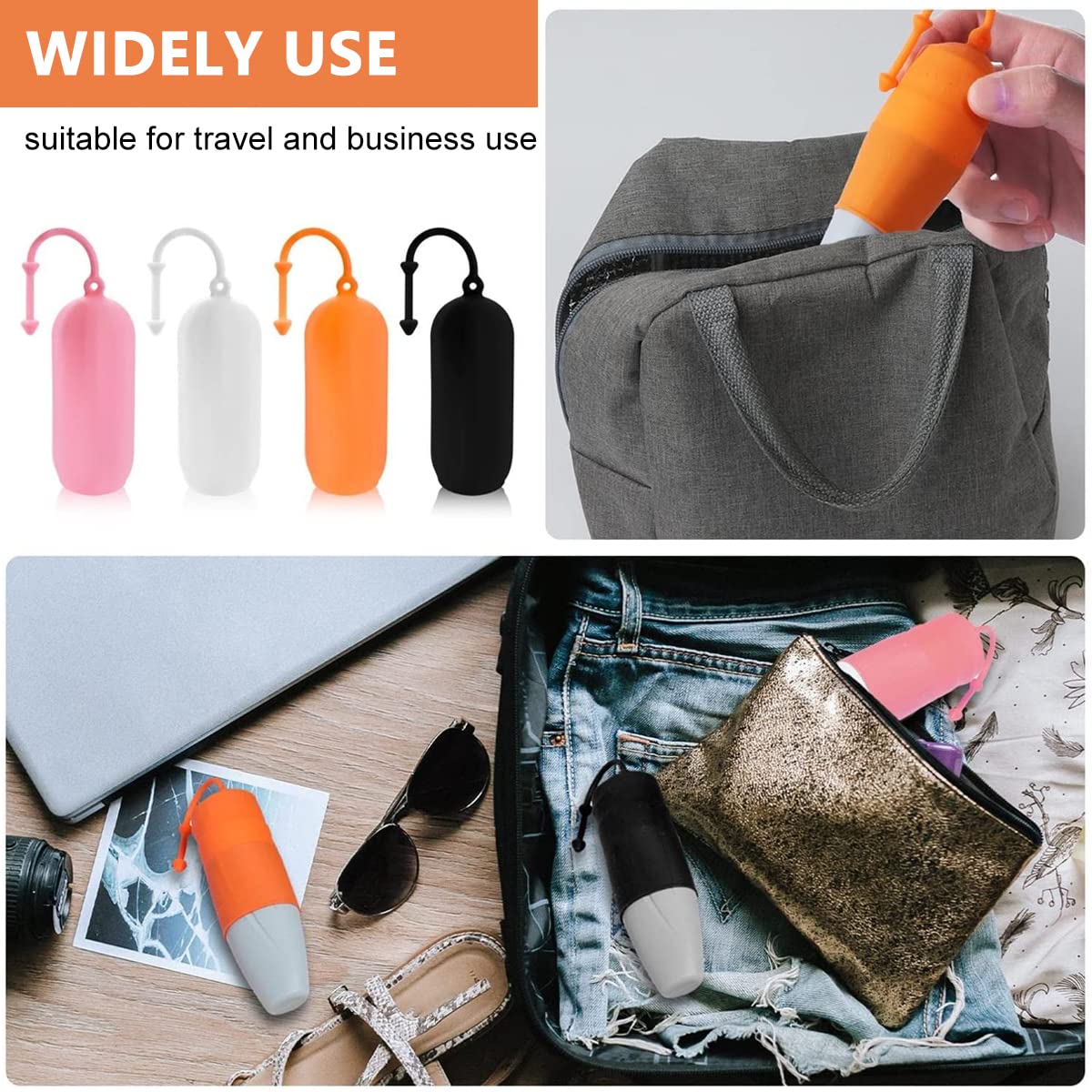 MAYCREATE 8Pcs Elastic Sleeves for Leak Proofing Travel Bottle Covers for Toiletries, Reusable Silicone Travel Container Sleeves with Pull Handle for Shampoo Lotion Leakproof Luggage Accessories