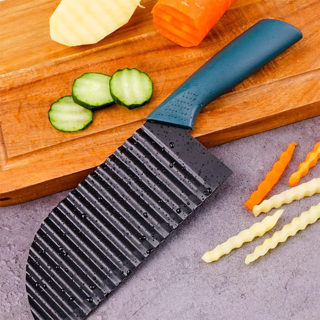 Supvox Crinkle Cutter Knife, Crinkle Cutter for Potatoes Veggies, Stainless Steel Wave French Fry Cutter Slicer Large Cutter with Peeler for Salad Cucumber Carrots Fruit