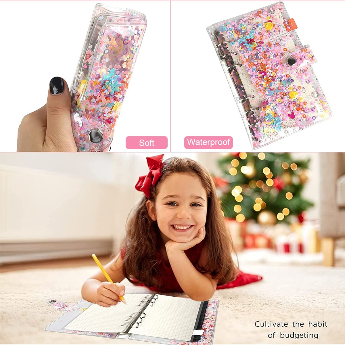 HASTHIP File Folder Ring Binder Notebook Set, A6 PVC Cover Binder Clip with PVC Envelopes, Label Stickers, 1 Ruler, Card Holder, Ring Binder Clip Stationery Supplies