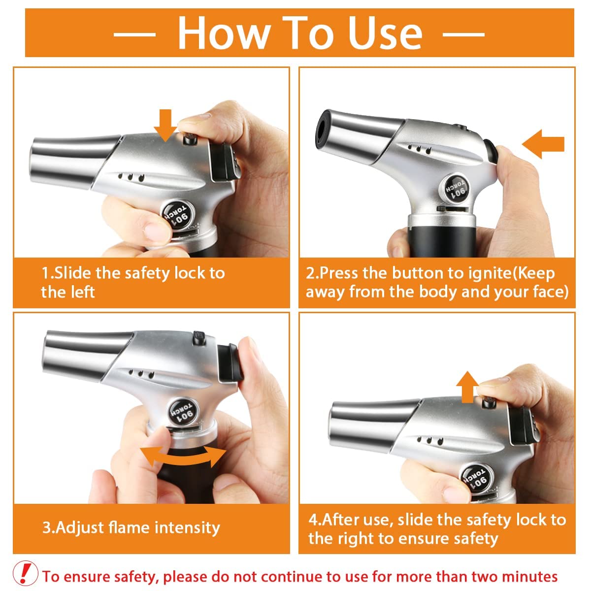 HASTHIP Blow Torch, Adjustable Flame Auto Ignition Flamethrower, Butane Gas Torch Lighter, Blow Torch for Cooking, BBQ, Baking, Brulee, Creme, DIY Soldering (Butane Gas Not Included)