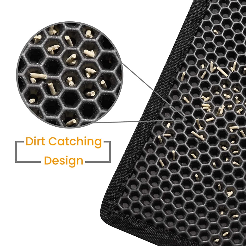 Qpets Cat Litter Mat, 22.8 * 17.3 inch, Litter Mat Double Layer Open Edge Design, Waterproof EVA Material, Durable and Washable, Cat Litter Box, cat Litter Tray (Black)