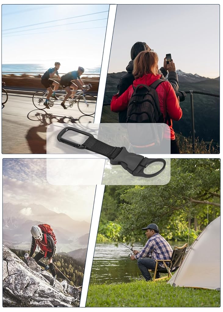 Proberos® 1PC Bottle Buckle Clip Hanging Portable Water Ring Holder Keychain Mineral for Backpack Belt Nylon Webbing Strap Outdoor Tactical Camping Hiking - Black
