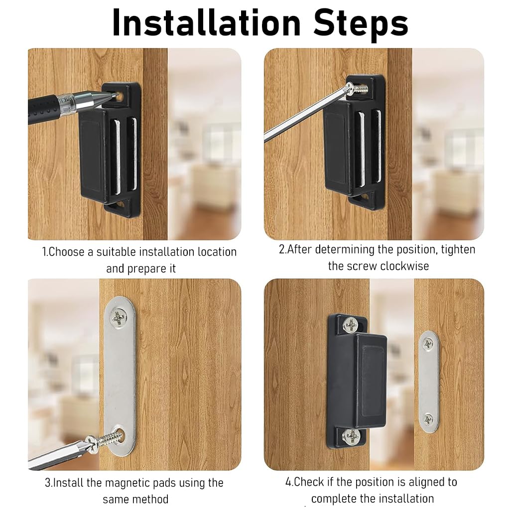 HASTHIP 12 Pack Cabinet Magnet Latch, Best for Cabinet Doors, Cupboards, Drawers and Shutters, Cabinet Magnetic Latch Easy Install, Magnetic Cabinet Catch Screws Included (Black)