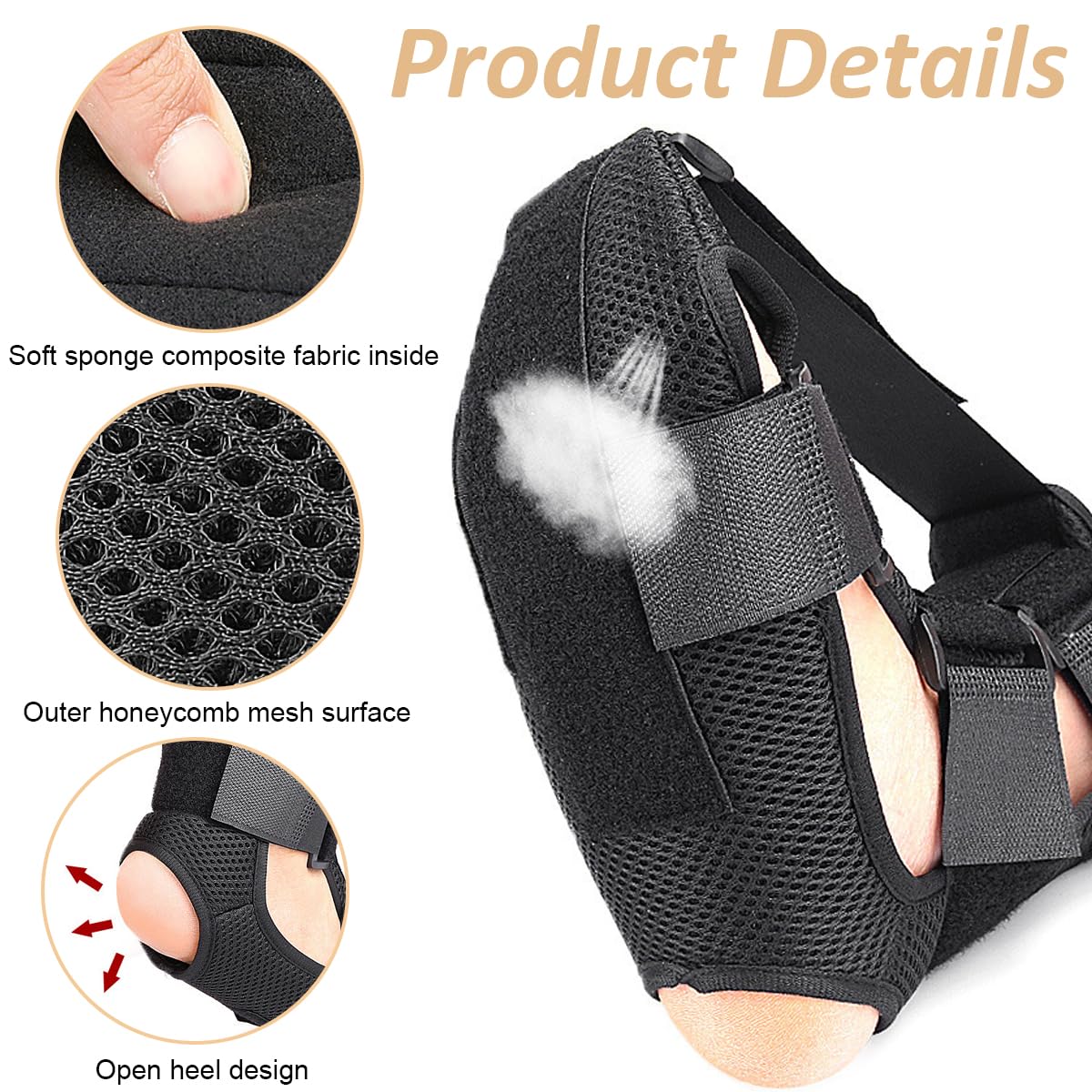 HANNEA Ankle-foot Orthosis, Foot Drop Splint Adjustable Ankle-foot Orthosis Wearable Night Splint for Improve Foot Drop Gentle Foot Support for Pain Relief and Healing