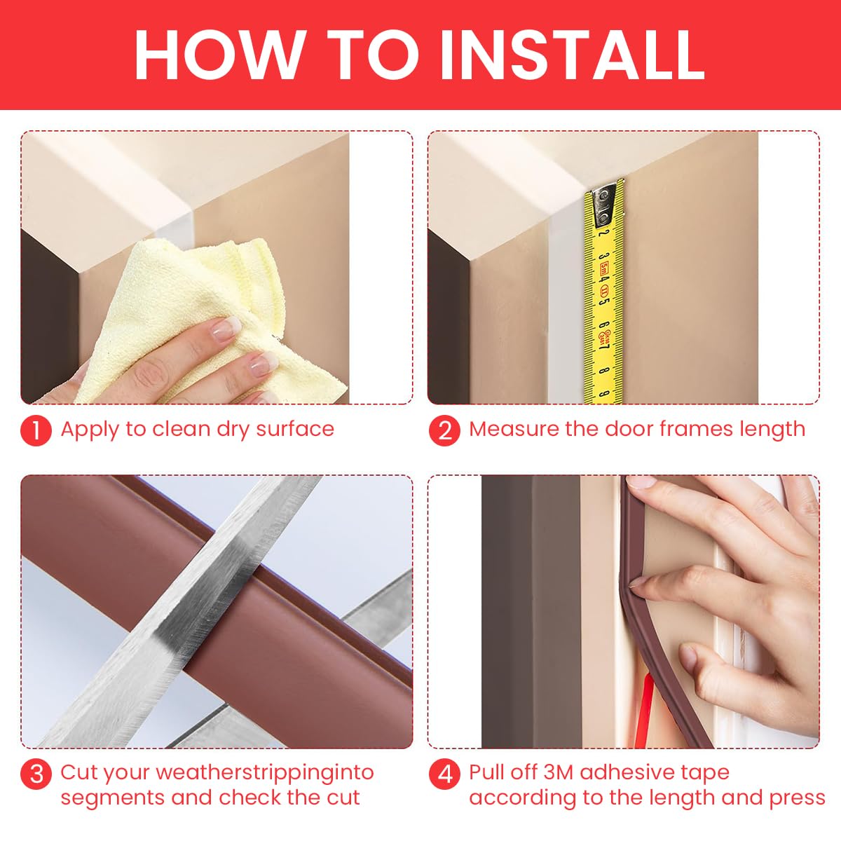 HASTHIP 19.7Ft Door Seal Strip Self Adhesive Door Frame Seal Strip Cushioning Hollow Out Door Seal Strip Cuttable Door Seal Strip Noise Reduction Door Frame Seal Strip Cuttable Door Seal Strip