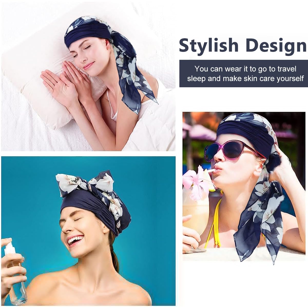 PALAY Chiffon Head Scarf for Women Stretchy Headwear Fashion Floral Print Headwrap Chemo Cap Headwear Hair Turban Cap for Women Headwear