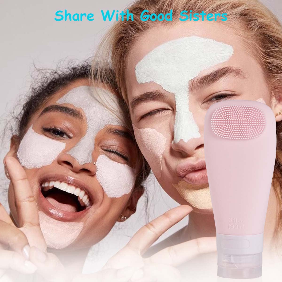 MAYCREATE 3Pcs Travel Bottles For Toiletries 90Ml Squeezable Soft Silicone Toiletries Bottles Containers Leak Proof Refillable Dispenser With Face Brush Design,For Lotion,Shampoo,Soap Liquid,Multi