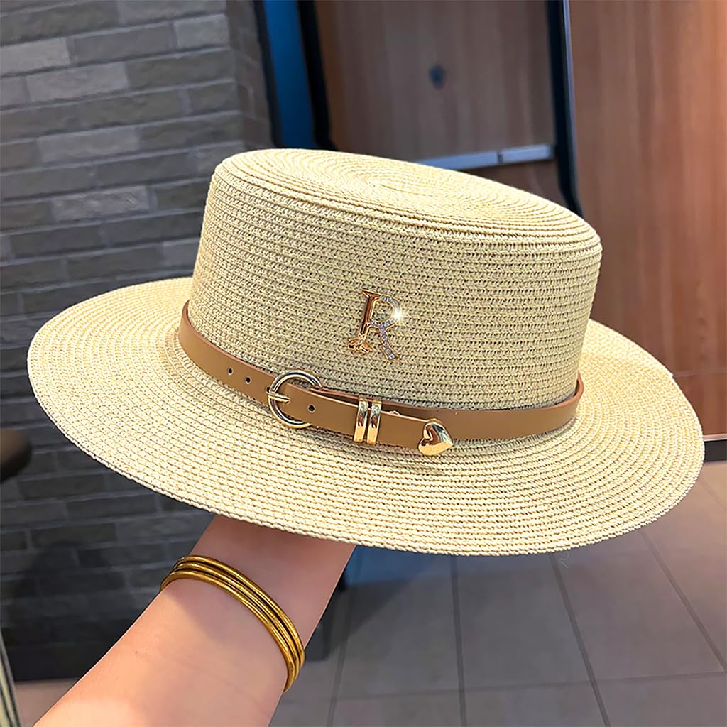 PALAY Straw Hat Bucket Hat for Women Foldable Summer Sun Hat Wide Brim Flat Top Cap Beach Hat for Women Ladies Outdoor UV Protection - Milk White