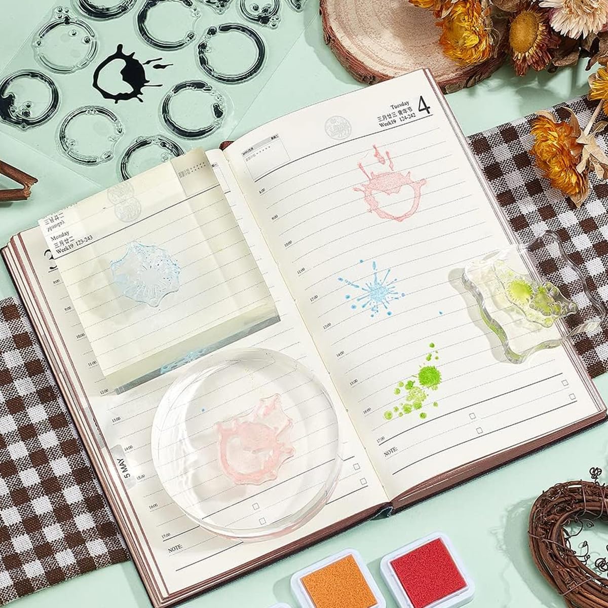 Climberty DIY Scrapbooking Rubber Stamp, Tea Stains Clear Stamp Coffee Stains Background Transparent Silicone Stamp Spill and Splatter Rubber Stamp for Scrapbook Journal Card Making, 4.3 x 6.3 Inch