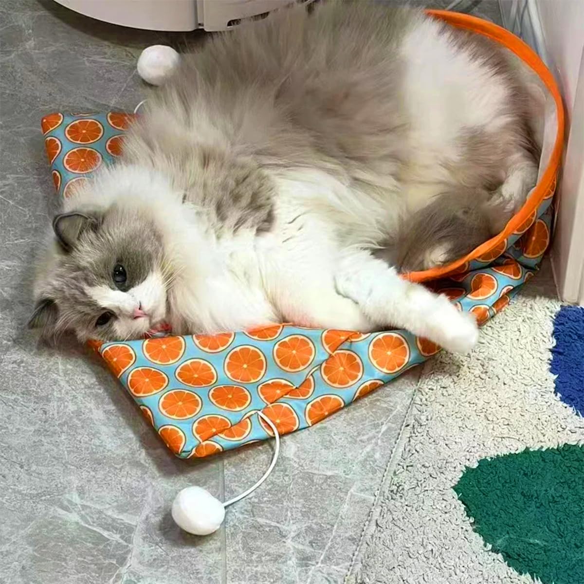 Qpets Cat Hiding Toy Cat Tunnel Bag Indoor Interactive Print Tunnel Bag with Plush Toy Hiding Training Toy for Kittens