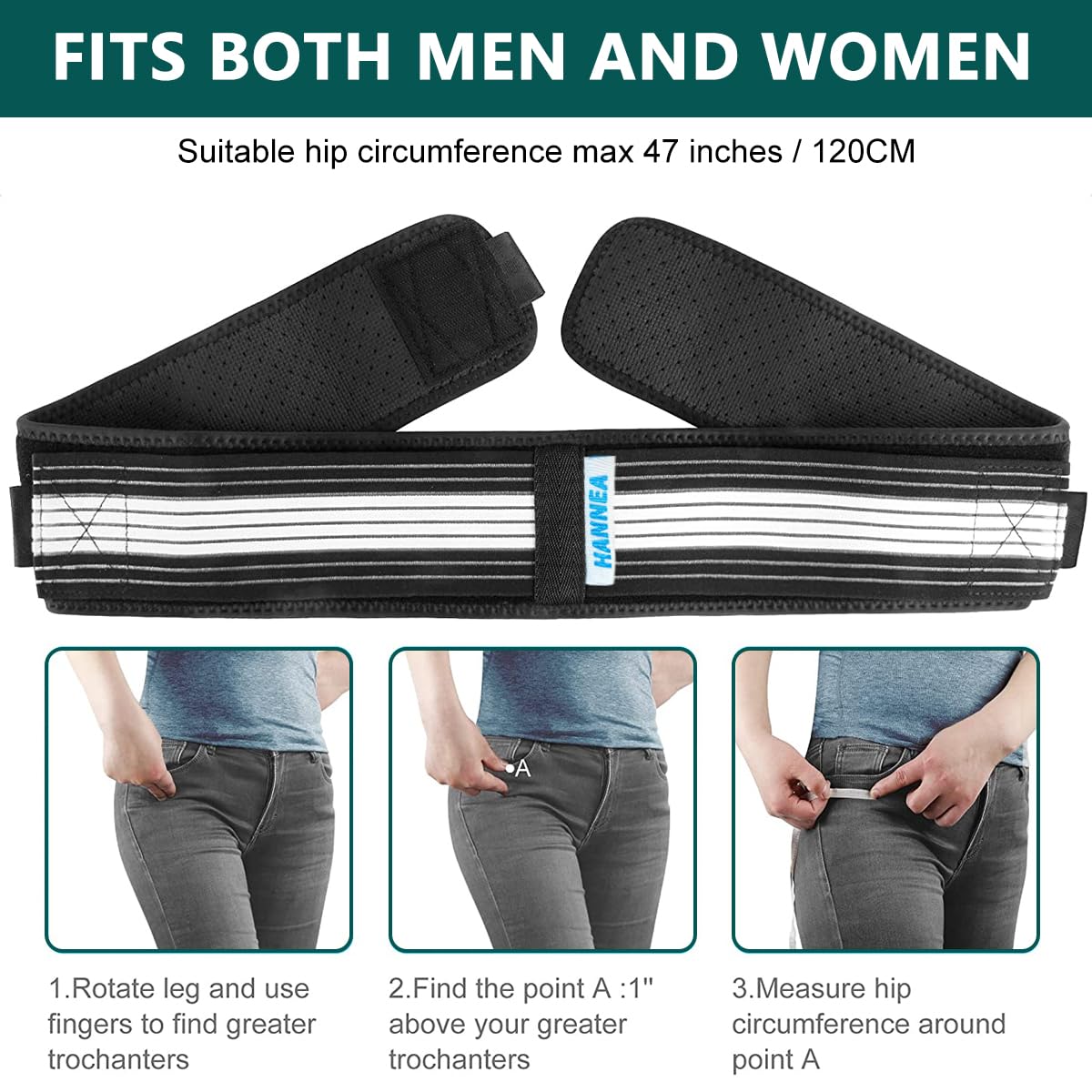 HANNEA Sciatica Pain Relief Belt - Adjustable Lower Back Pain Belt for Women SI Joint Hip Belt, Hip Braces for Hip Pain Relief - Pelvic Support Belt - Trochanter Belt Sacroiliac Belt (M109*9)