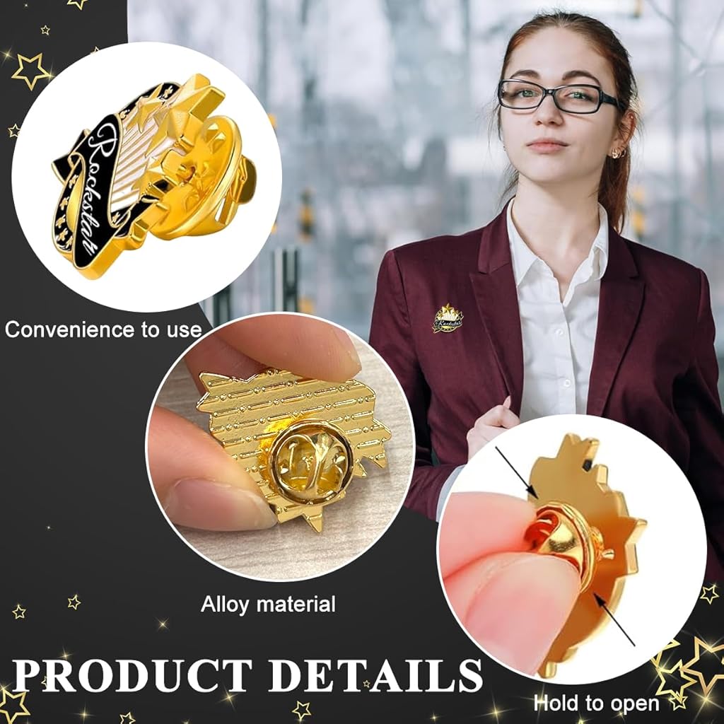 SANNIDHI® 10Pcs Employee of The Month Lapel Pin Pentagram 'Rock Star' Brooch Charm Enamel Bag Charms DIY Metal Lapel Pin No Sew Enamel Employee Pin Performance Reward Pins