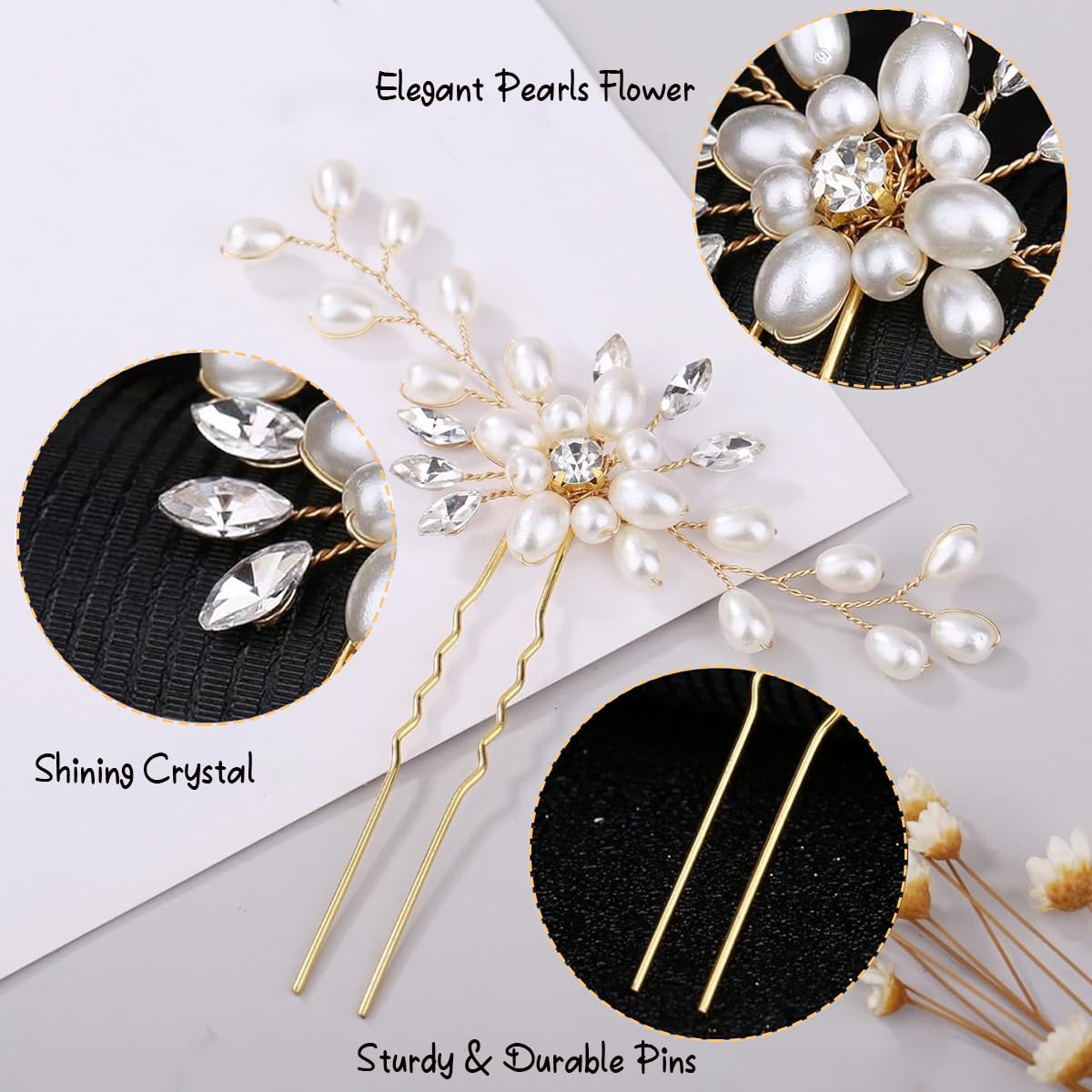 PALAY Flower Hair Accessories for Women Pearl Crystal Rhinestone Hair Pins for Women Stylish Hair Comb Clip Bridal Hair Bun Accessories for Wedding, Daily, Party - 5 Pcs