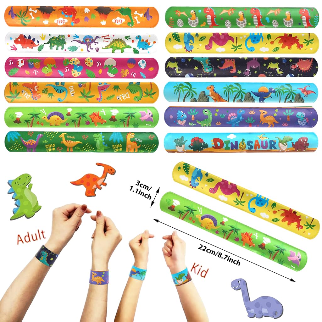 PATPAT 24pcs Kids Snap Bracelets Wrist Loop Dinosaur Wristbands Party Favor Kids Slap Bracelets 8.6 inches Wrist Loop Dinosaur Slap Bracelets for Party, Festival, Event