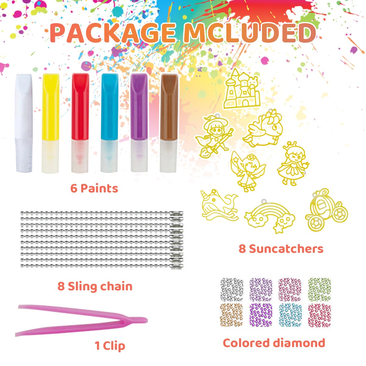 PATPAT DIY Suncatcher Painting Craft Kit Set of 8Pcs DIY Cartoon Suncatcher Painting Accessories Vinyl Drawing Kit DIY Key Charms Accessories Kit Children's Day Gift for Kids Age 6+