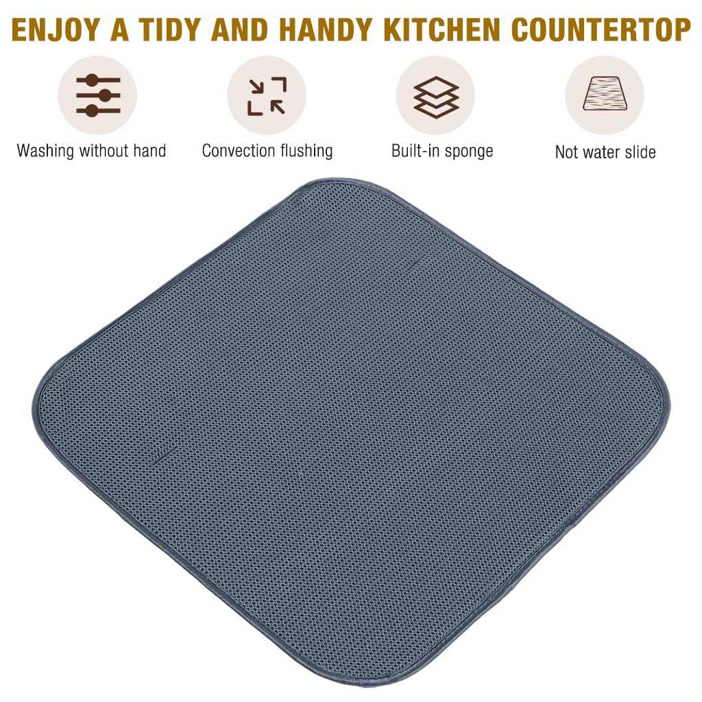 HASTHIP Rack and Microfiber Dish Drying Mat, Removable Dish Rack Tray, Dish Rack & Drying Mat for Kitchen Countertop, Sink - Drain and Dry Wine Glasses, Bowls and Dishes